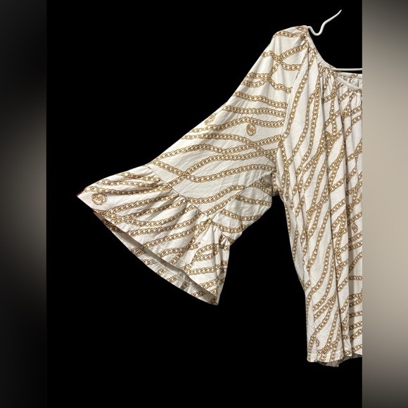 MICHAEL KORS 2X BONEGOLD CHAIN PEASANT STYLE BLOUSE COTTON MODAL - Picture 3 of 7